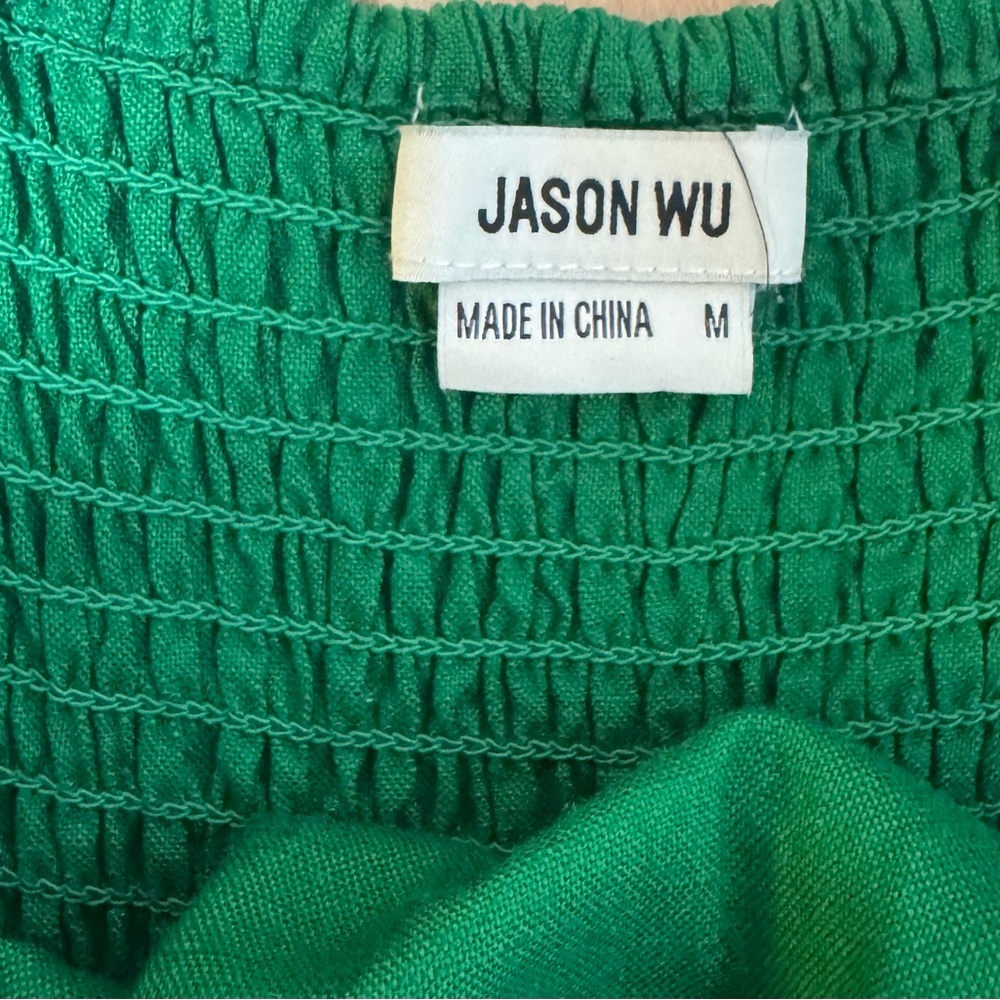 Jason Wu sleeveless emerald green linen blend maxi boho cottagecore resort dress - Picture 6 of 11